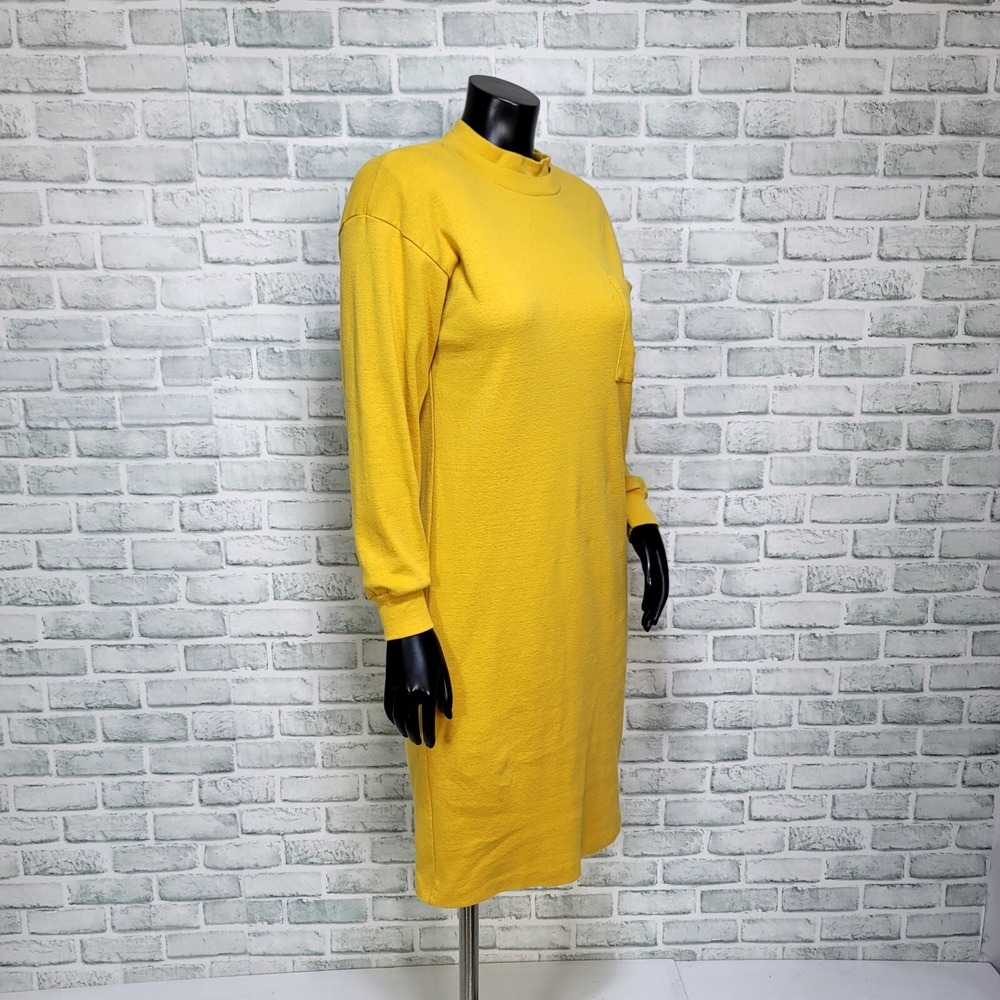 Vintage Disorderly Conduct Yellow Sweatshirt Dress Mock Neck Crest Logo Normcore - Picture 10 of 12